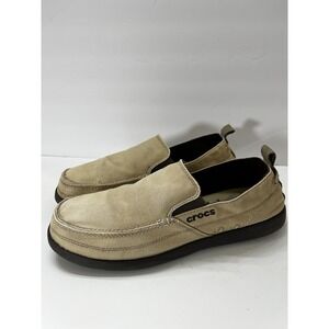 Crocs Walu Slip On Loafers Mens Size 13 Tan Canvas 11270 Boat Shoes Khaki